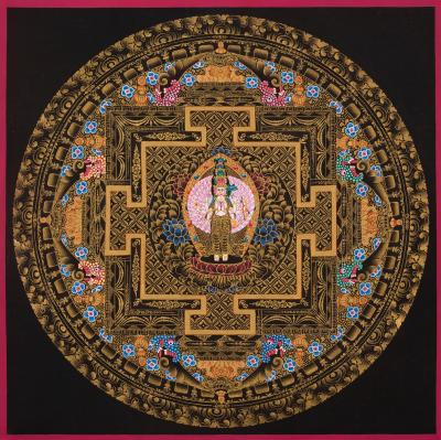 Small Original Hand-Painted Chengrezig Mandala | Fine Quality | Bodhisattva of Compassion